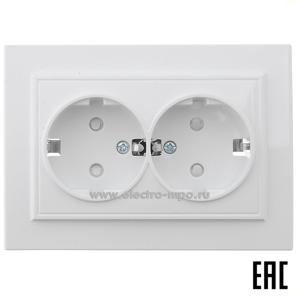 Ю1116. Розетка Эрна 39054 PST16-9014-01 2-местная с/п с/з 250В 16А с защитной шторкой белая (Stekker)