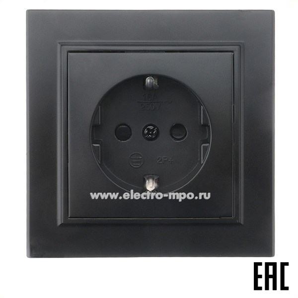 Ю1213. Розетка Эрна 39479 PST16-9010-03 1-местная с/п с/з 250В 16А с защитной шторкой чёрная (Stekker)