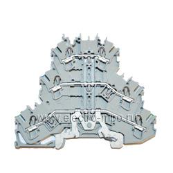 Б7559. Клемма TopJob 2002-3217 трехуровневая пружинная серая с заземлением 2,5мм2 24А ширина 5,2мм (Wago)