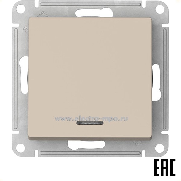 Ю52. Механизм AtlasDesign ATN001213S выключателя 1 кл. с подсветкой безвинт. зажим. с/п песочный (SE)