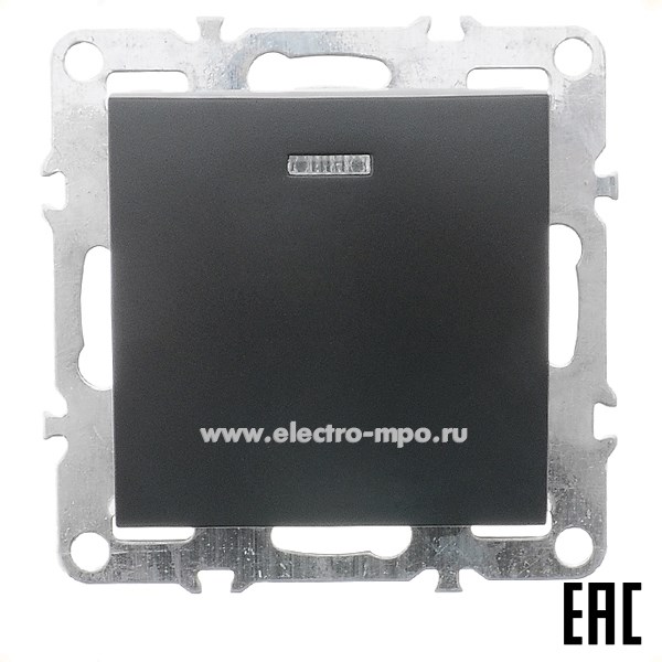 Ю1220. Механизм выключателя Эрна 49146 PSW10-9101-03 1-клавишный c индикатором с/п чёрный (Stekker)