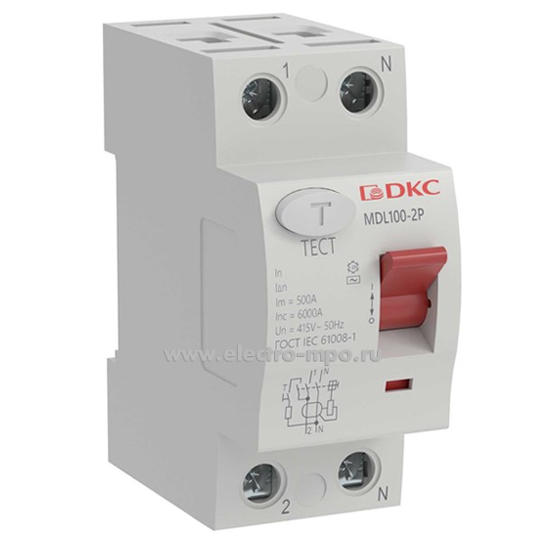 А1794. Устройство защитного откл. YON max MDL100-2P4-63-AC (тип AC) 63А-300мА 230В 2Р 6кА (ДКС)