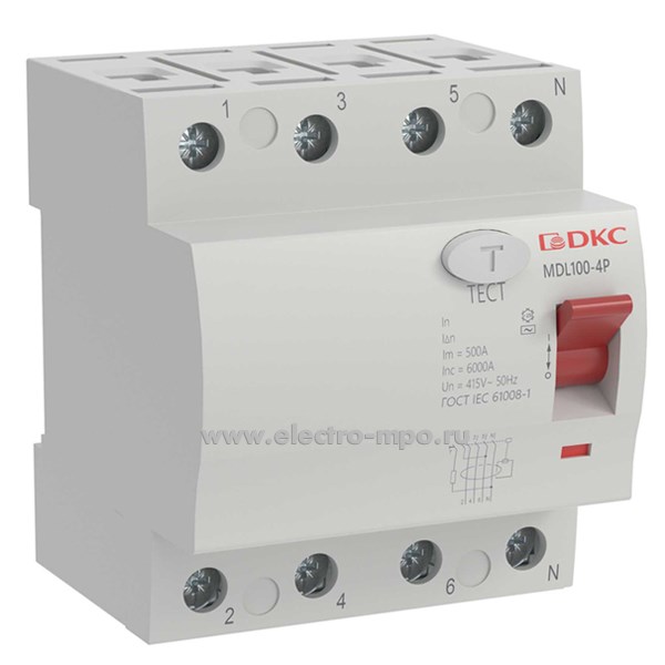 А1797. Устройство защитного откл. YON max MDL100-4P3-63-AC (тип AC) 63А-100мА 400В 4Р 6кА (ДКС)