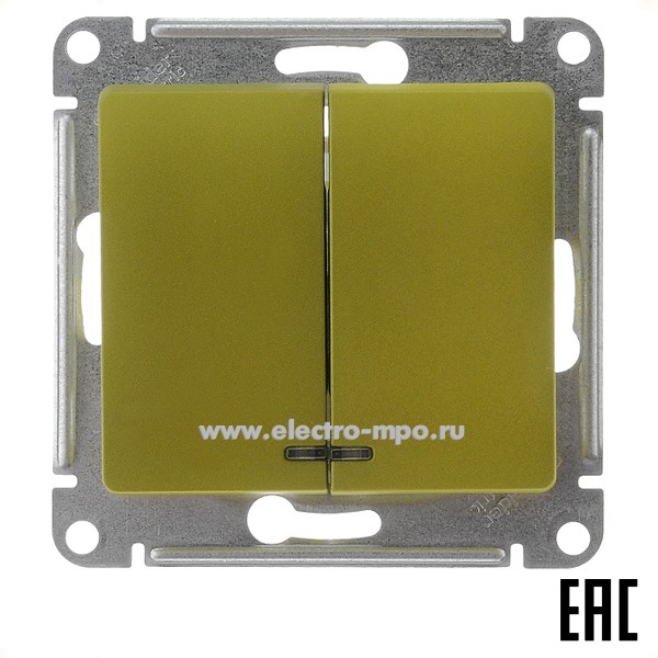 31474. Ю1474 Механизм Glossa GSL001053 выключателя 2 кл. с подсветкой с/п фисташковый (Systeme Electric)