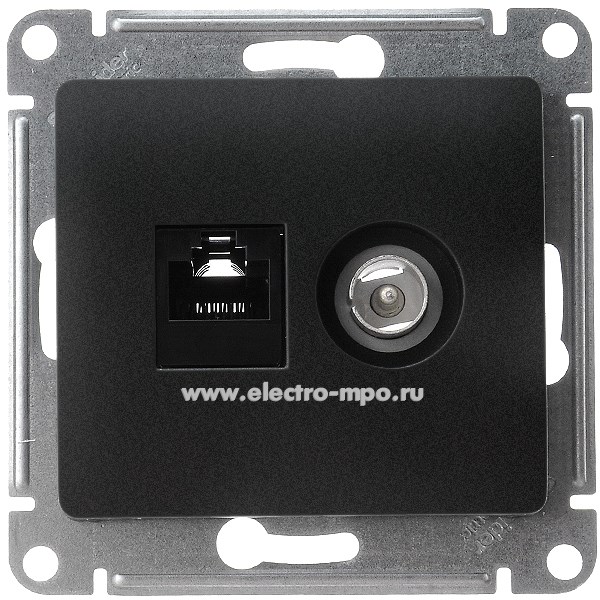 Ю1446. Механизм Glossa GSL000789 TV розетки + компьютер RJ45 5e с/п антрацит (Systeme Electric)