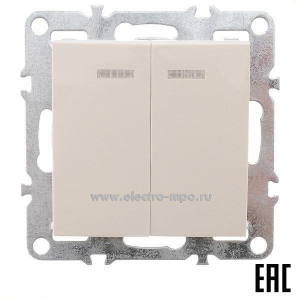 Ю1159. Механизм выключателя Эрна 39321 PSW10-9102-02 2-клавишный с индикатором слоновая кость (Stekker)