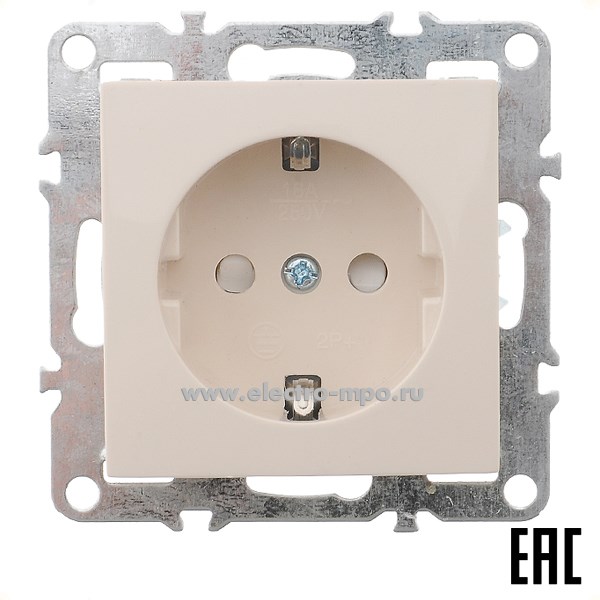 Ю1164. Механизм розетки Эрна 39328 PST16-9110-02 1-местная с/п с/з с защ. шторкой слоновая кость (Stekker)