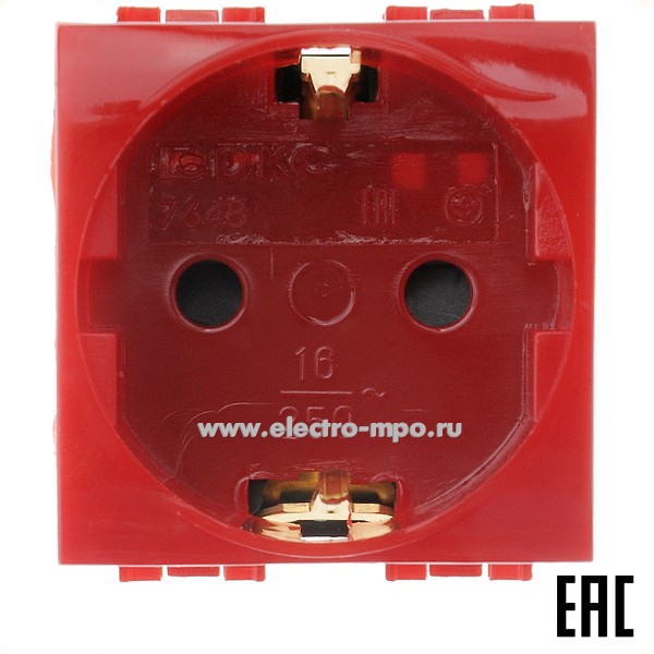 Ю1869. Механизм Brava 76482R розетки "евр" со шторками 2 модуля с/п красный (ДКС Тверь)