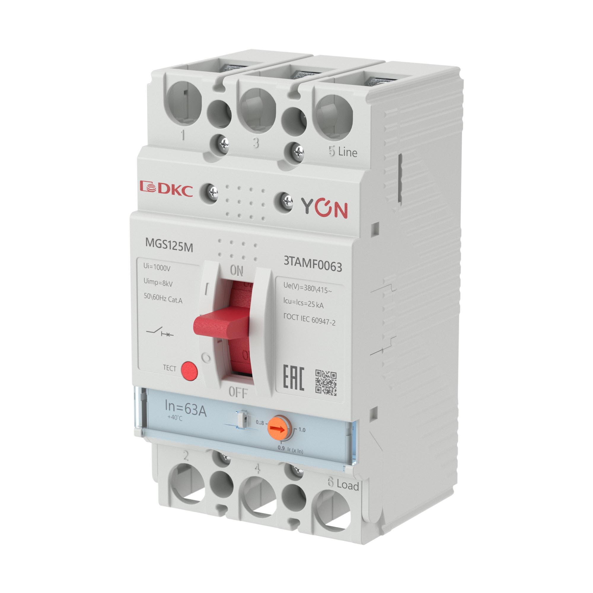 А15. Авт. MGS125M-3TAMF0063 выкл. YON MGS125 3P 50,4-63A  (ДКС)