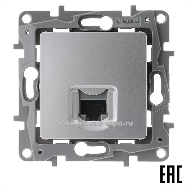 Ю2656. Механизм Etika 672441 компьютерной розетки UTP 1 вход 8 конт. категория 5е с/п алюминий (Legrand/Da