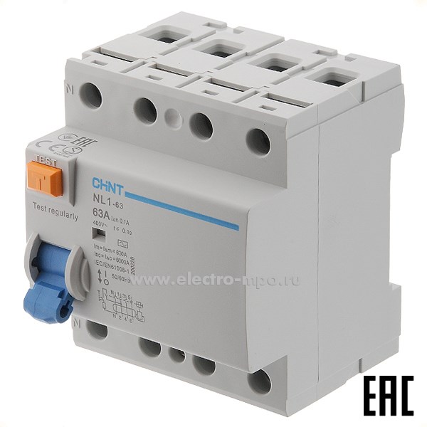 К9757. Устройство защитного отключения NL1-63  200229 (тип АС) 25А-300мА 400В 3P+N 6кА (CHINT)