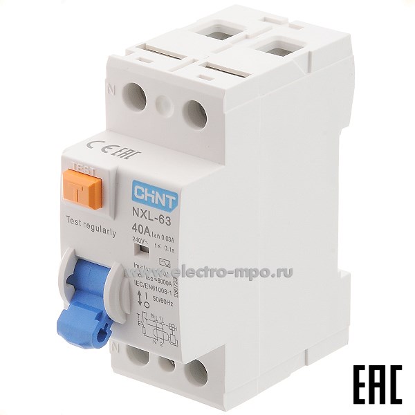 К9785. Устройство защитного отключения NХL-63  280723 (тип АС) 40А-30мА 240В 1P+N 6кА (CHINT)