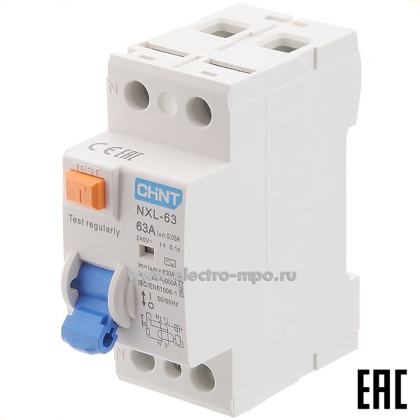 К9786. Устройство защитного отключения NХL-63  280724 (тип АС) 63А-30мА 240В 1P+N 6кА (CHINT)