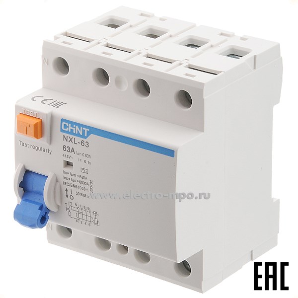 К9793. Устройство защитного отключения NХL-63  280792 (тип АС) 63А-30мА 400В 3P+N 6кА (CHINT)