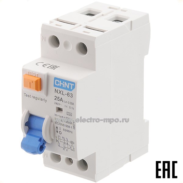 К9795. Устройство защитного отключения NХL-63  280716 (тип А) 25А-30мА 240В 1P+N 6кА (CHINT)