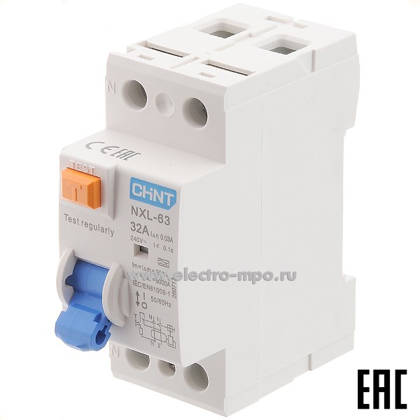 К9796. Устройство защитного отключения NХL-63  280717 (тип А) 32А-30мА 240В 1P+N 6кА (CHINT)