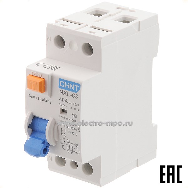 К9797. Устройство защитного отключения NХL-63  280718 (тип А) 40А-30мА 240В 1P+N 6кА (CHINT)