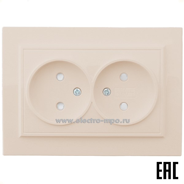 Ю1150. Розетка Эрна 39239 PST10-9013-02 2-местная с/п б/з 250В 16А с защ. шторкой слоновая кость (Stekker)