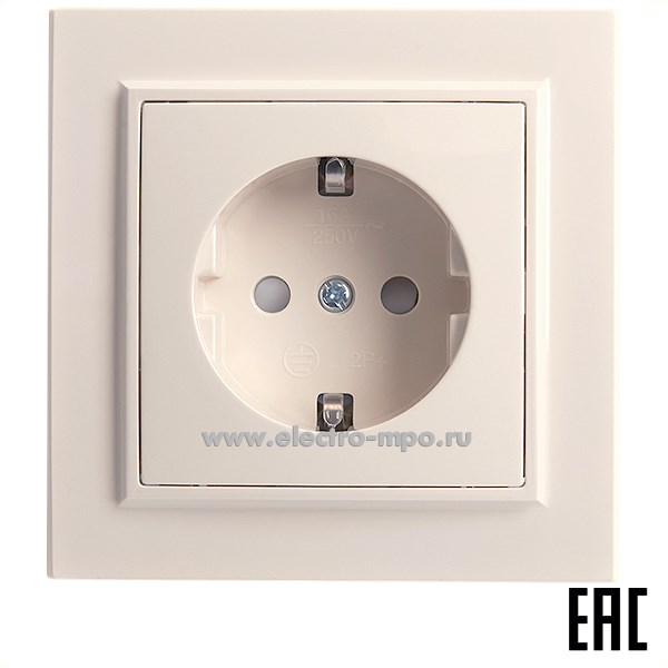 Ю1151. Розетка Эрна 39236 PST16-9010-02 1-местная с/п с/з с защ. шторкой слоновая кость (Stekeer)