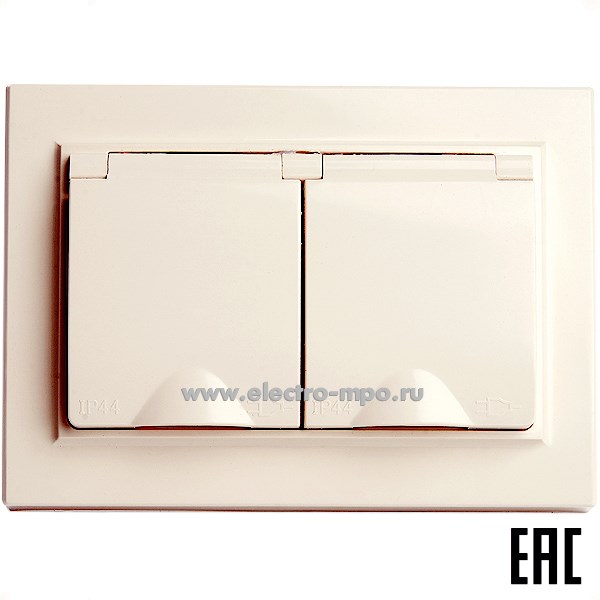 Ю1155. Розетка Эрна 49137 PST16-9015-02 2-местная с/п с/з с защ. шторкой крышкой слоновая кость (Stekker)