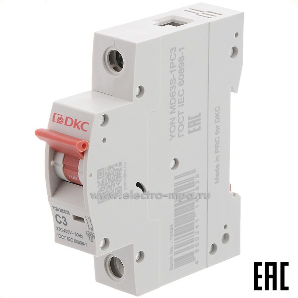 А2003. Автоматический выключатель YON max MD63S-1PC3 3А/1п/ 4,5кА на Din-рейку (ДКС)