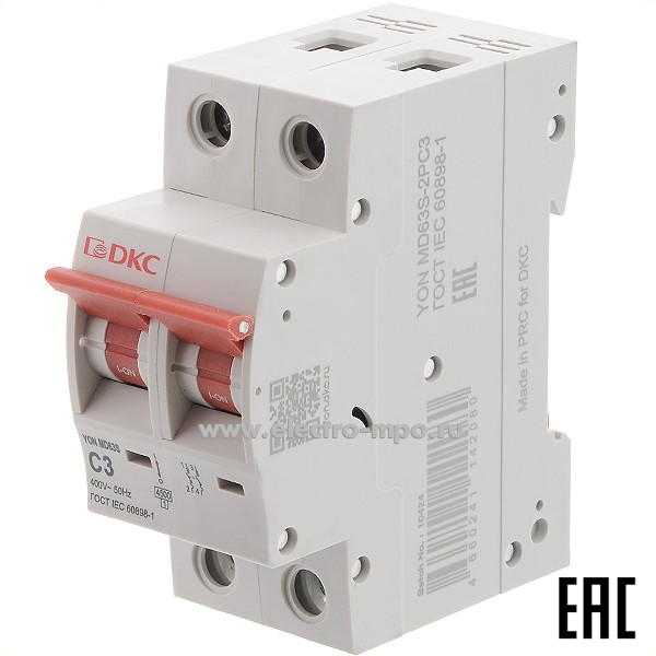 А2017. Автоматический выключатель YON max MD63S-2PC3 3А/2п/ 4,5кА на Din-рейку (ДКС)