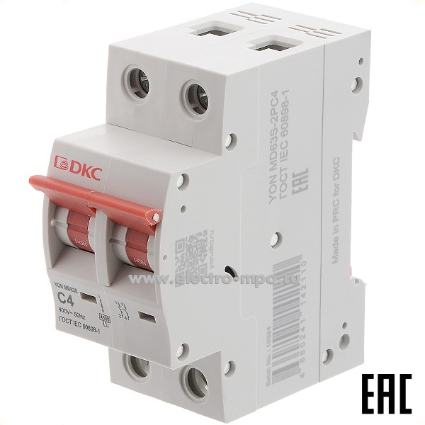 А2018. Автоматический выключатель YON max MD63S-2PC4 4А/2п/ 4,5кА на Din-рейку (ДКС)