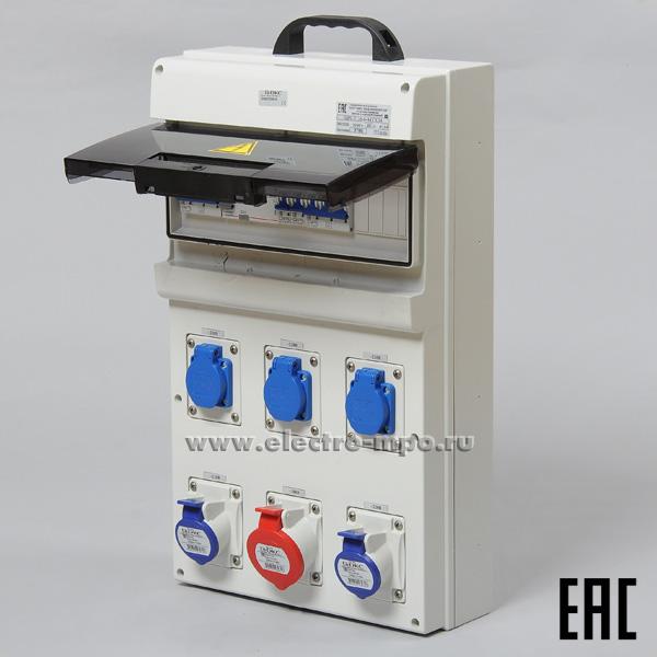 Б4917. Щит ЩР0-3136-6-44УХЛ4 40А переносной с ручкой IP44 с розетками 5шт.х220В-16А 1шт.х380В-16А (МПО)