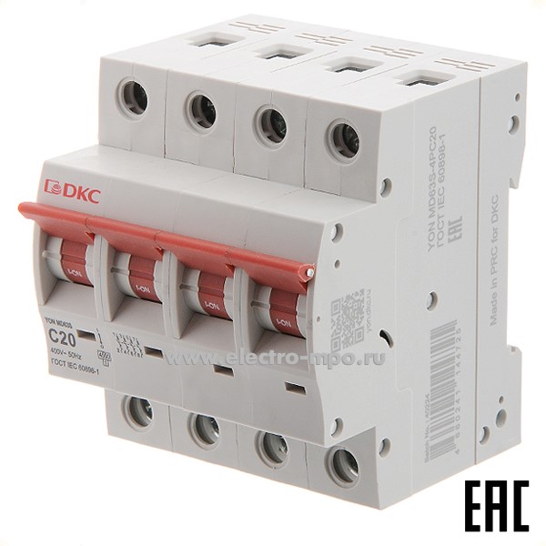 А2051. Автоматический выключатель YON max MD63S-4PC20 20А/4п/ 4,5кА на Din-рейку (ДКС)