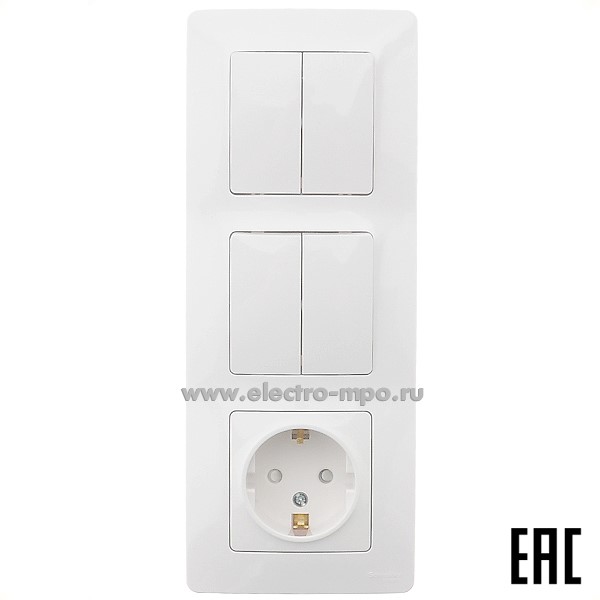 Р1687. Блок Blanca BLNBS102201 выкл. 2кл.+выкл. 2кл.+розетка "евро" с/п белый (Systeme Electric)