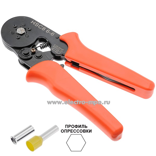 И1200. Пресс-клещи HSC8 6-6 для втулочных наконечников 0,25-6 кв.мм (Derui Китай)