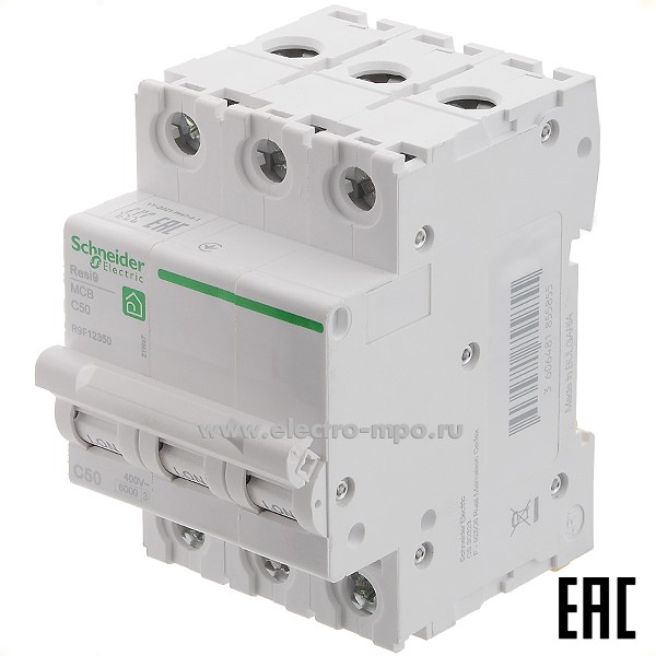 40726. А0726 Автоматический выключатель Resi9 R9F12350 C50А/3п/ 6,0кА на Din-рейку (Schneider Electric)