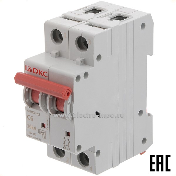 А1746. Автоматический выключатель MD63-2C6-10 6А/2п/ 10кА на Din-рейку (ДКС)