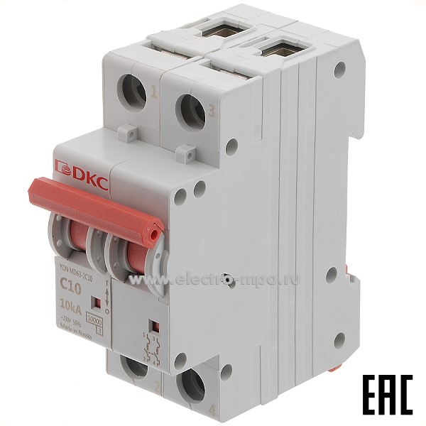 А1747. Автоматический выключатель MD63-2C10-10 10А/2п/ 10кА на Din-рейку (ДКС)