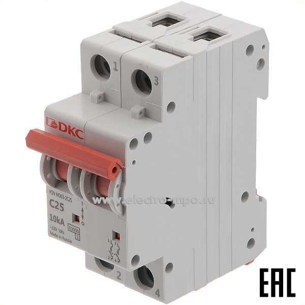 А1750. Автоматический выключатель MD63-2C25-10 25А/2п/ 10кА на Din-рейку (ДКС)