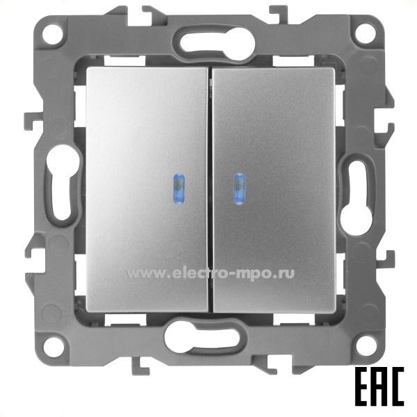 Ю3107. Механизм Эра12 12-1105-03 Б0014659 выключателя с подсветкой 2 кл. с/п алюминий (Эра)