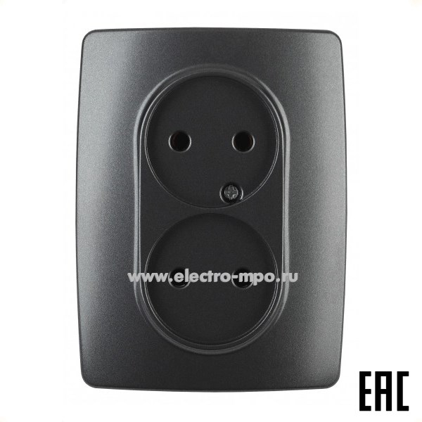 Ю3156. Розетка Эра12 12-2107-05 Б0031242 двойная безвинт. зажимы с/п антрацит (Эра)