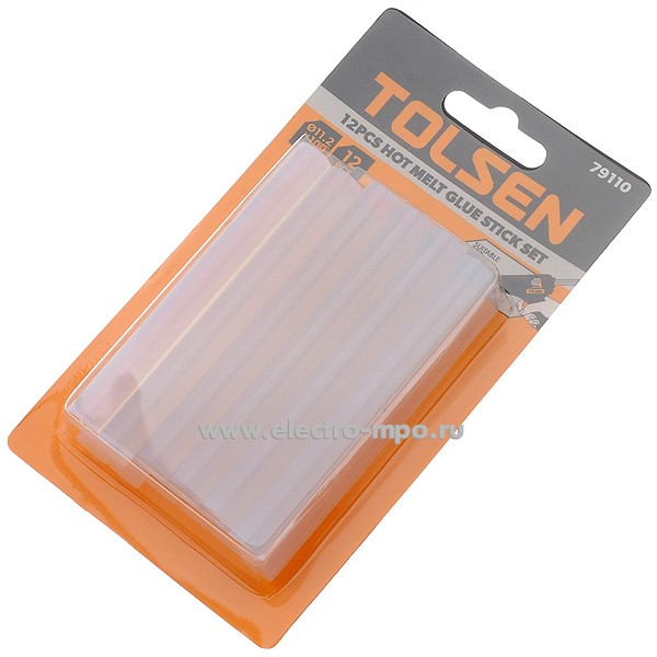 И4128. Стержень 79110 клеевой универсальный прозрачный 11.2х100мм 12 штук (Tolsen Китай)