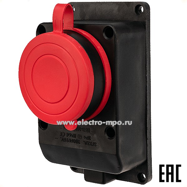 Р66. Розетка 111-007 влагозащищенная настенная с крышкой 3Р+РЕ 32А IP44 каучук (Rexant)