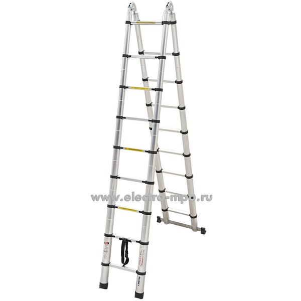 В6028. Лестница DTLH 2.8 телескоп. алюм. с шарниром 2 секции (2.8+2.8м) 9+9ступ. (Алюмет)