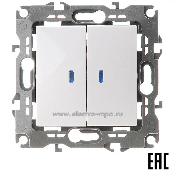 Ю3007. Механизм Эра12 12-1105-01 Б0014657 выключателя с подсветкой 2 кл. с/п белый (Эра)