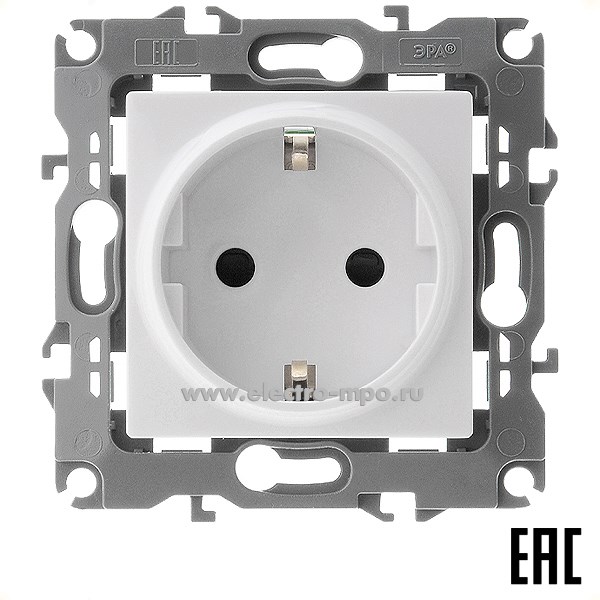 Ю3011. Механизм Эра12 12-2102-01 Б0014687 розетки "евро" со шторками безвинт. зажим с/п белый (Эра)