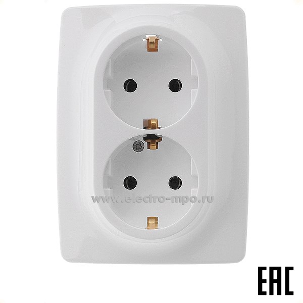 Ю3014. Розетка Эра12 12-2106-01 Б0031228 "евро" двойная безвинт. зажимы с/п белая (Эра)