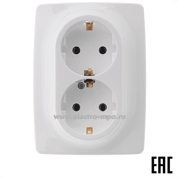 Ю3015. Розетка Эра12 12-2116-01 Б0029238 "евро" двойная, винт. зажим с/п белая (Эра)