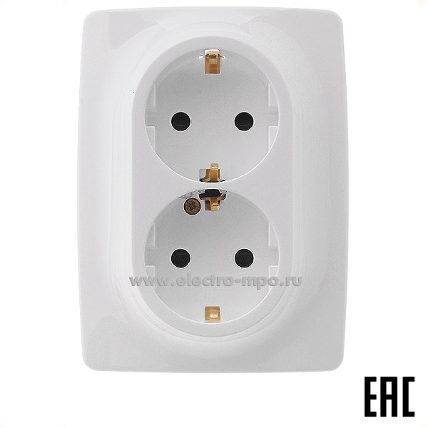 Ю3016. Розетка Эра12 12-2108-01 Б0036442 "евро" двойная со шторками безвинт. зажимы с/п белая (Эра)