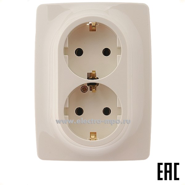 Ю3060. Розетка Эра12 12-2116-02 Б0029239 "евро" двойная винт. зажим с/п слоновая кость (Эра)