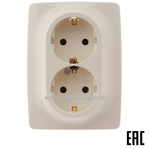 Ю3059. Розетка Эра12 12-2106-02 Б0031229 "евро" двойная безвинт. зажимы с/п слоновая кость (Эра)