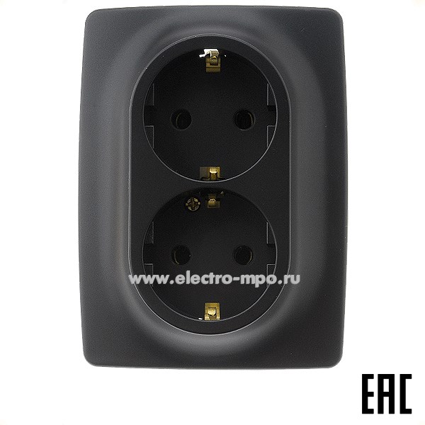 Ю3154. Розетка Эра12 12-2106-05 Б0031232 "евро" двойная безвинт. зажимы с/п антрацит (Эра)