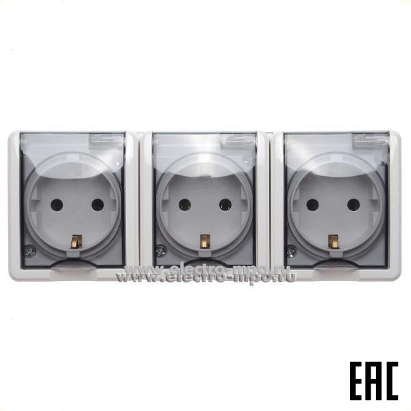 Ю2464. Розетка Эксперт 11-2405-01 Б0020720 "евр" тройная с прозрачными крышками о/п IP54 белая (ЭРА)