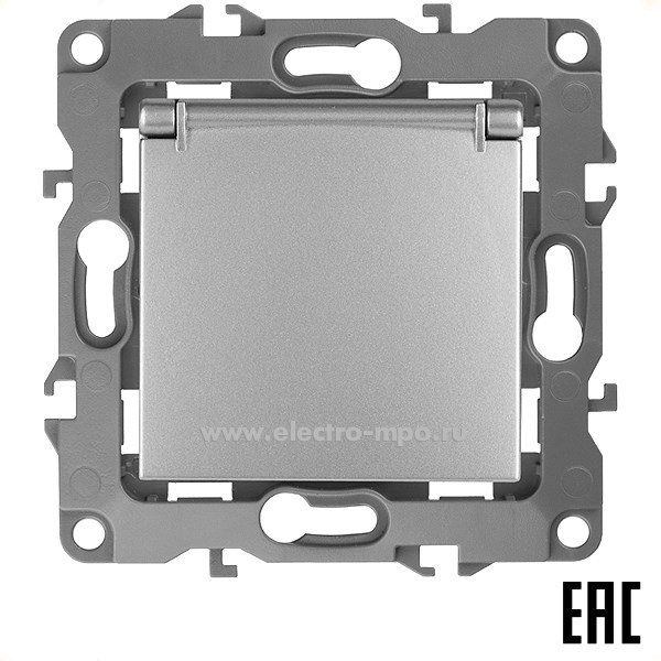 Ю3111. Механизм Эра12 12-2103-03 Б0014695 розетки "евро" с крышкой с/п безвинт. зажим алюминий (Эра)